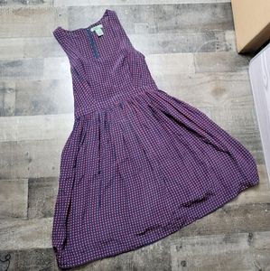 Sleeveless Purple Printed Midi Dress with Gathered Skirt